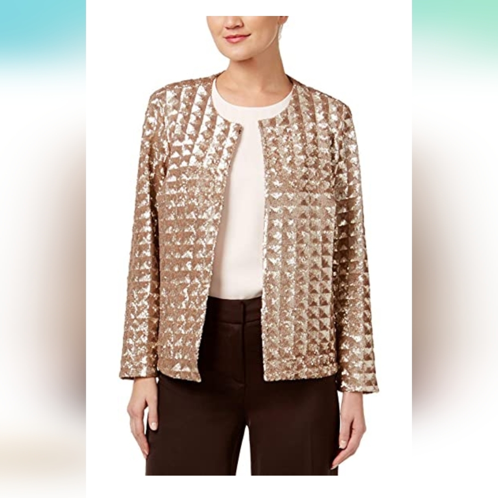 Alfani Petite Sequin Metallic Cava Jacket Size Petite